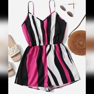 Shein Vcay Striped Cami Multicolor Romper